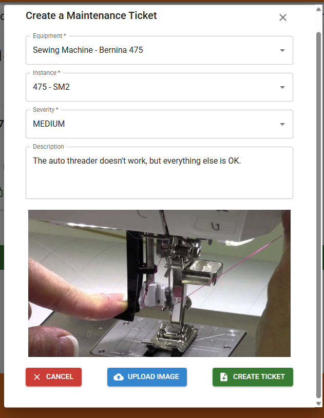 Maintenance ticket being opened