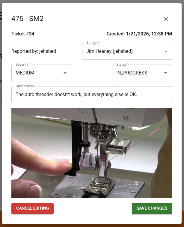 Manage ticket interface